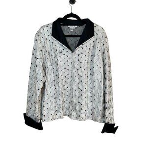 Retro Floral Rosette Jacket 3X Black White Evening Wedding Festive Holiday Chic